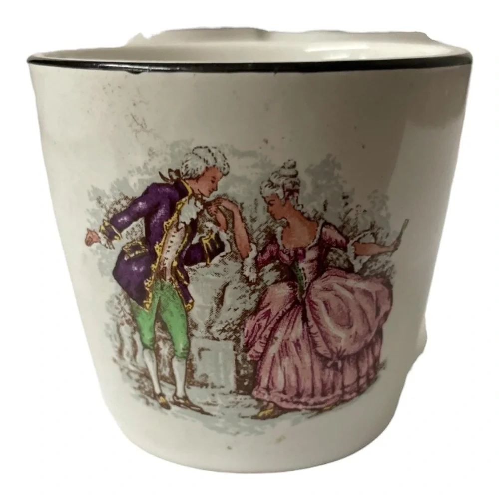 Loucarte Ceramic Egg Cups Set‎ Of 6 Porcelain Enamel Rococo Courting Scene